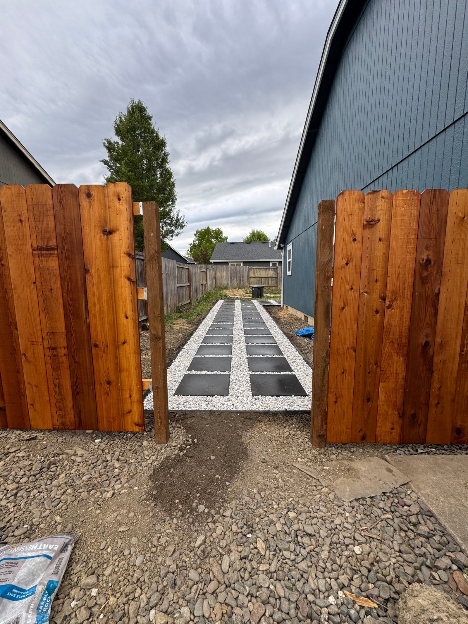Modern checkerboard paver walkway